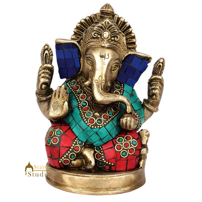 Multicolor Diwali Wedding Gift Ganesh Ganpati Inlay Idol Lucky Décor Statue 5"