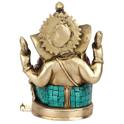 Multicolor Diwali Wedding Inlay Gift Ganesh Ganpati Idol Lucky Décor Statue 5"
