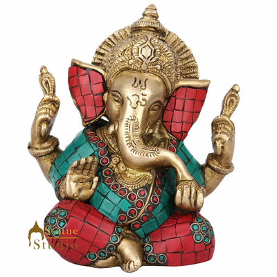 Colorful Diwali Corporate Gift Ganesha Ganpati Inlay Idol Lucky Décor Statue 6"