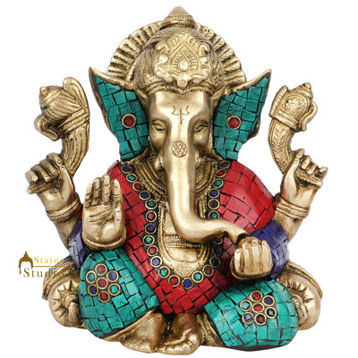 Fine Inlay Ganesha Ganpati Sitting Diwali Gift Lucky Décor Showpiece Statue 6"