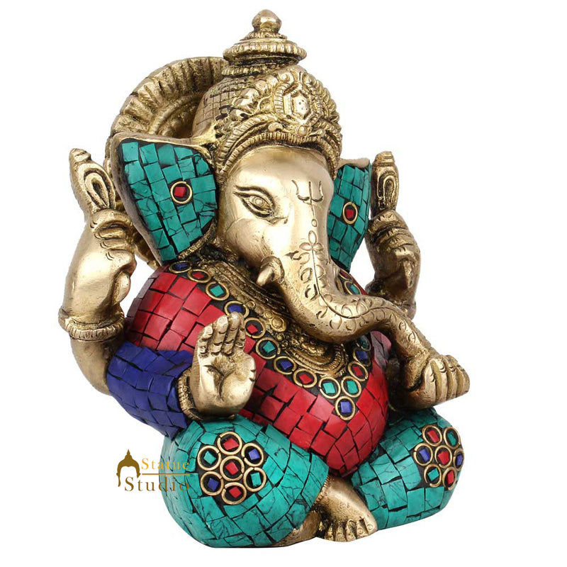 Indian Diwali Corporate Wedding Gift Crown Ganesh Idol Inlay Statue Figurine 6"