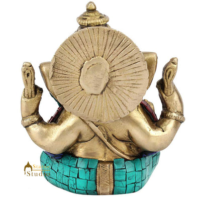 Indian Diwali Corporate Wedding Gift Crown Ganesh Idol Inlay Statue Figurine 6"
