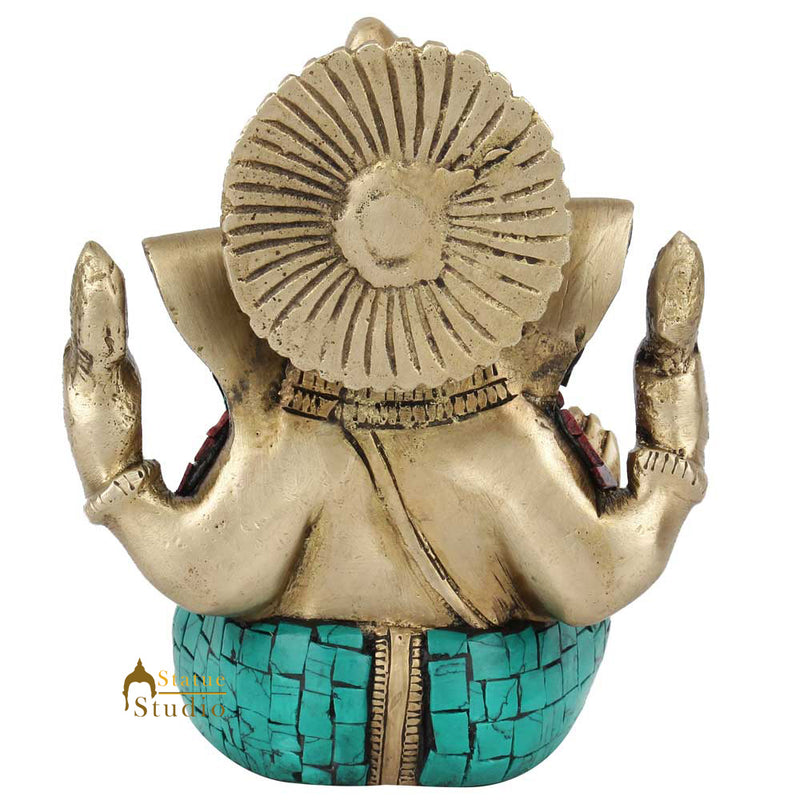 Indian Diwali Corporate Wedding Gift Crown Ganesh Idol Inlay Statue Figurine 5"
