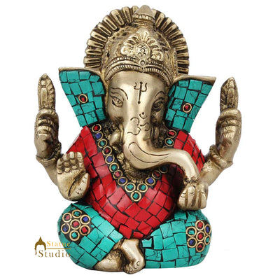Indian Diwali Corporate Wedding Gift Crown Ganesh Idol Inlay Statue Figurine 5"