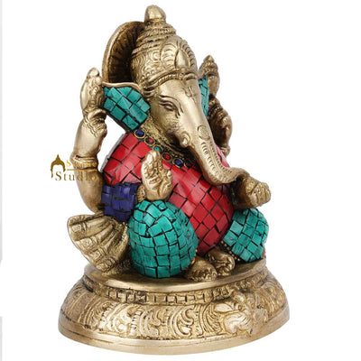 Indian Diwali Corporate Wedding Gift Ganesh Ganpati Idol Inlay Statue Murti 2.5"