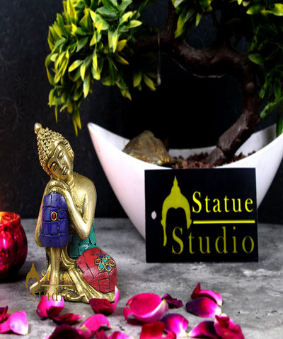 Miniature Lucky Corporate Gift Thinking Buddha Idol Décor Statue Showpiece 4"