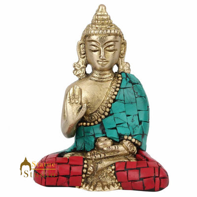 Mini Inlay Lucky Corporate Gift Sitting Buddha Idol Décor Statue Showpiece 3"