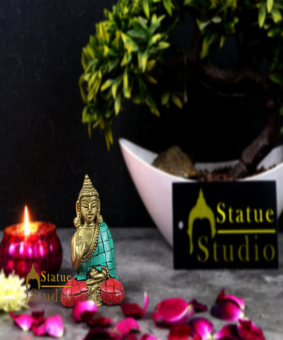 Mini Inlay Lucky Corporate Gift Sitting Buddha Idol Décor Statue Showpiece 3"