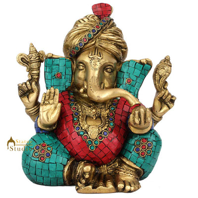 Lucky Gift Ganpati Vinayak Turban Ganesha Idol Décor Inlay Lucky Gift Statue 8"