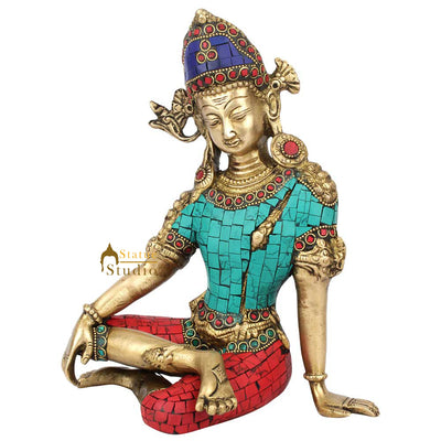 Brass Fine Religious FengShui Vastu Decor Lord Indra Dev Idol Inlay Statue 9"