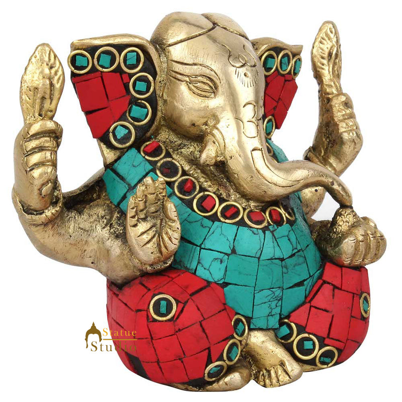 Indian Diwali Corporate Wedding Gift Ganesh Ganpati Idol Inlay Statue Murti 4"