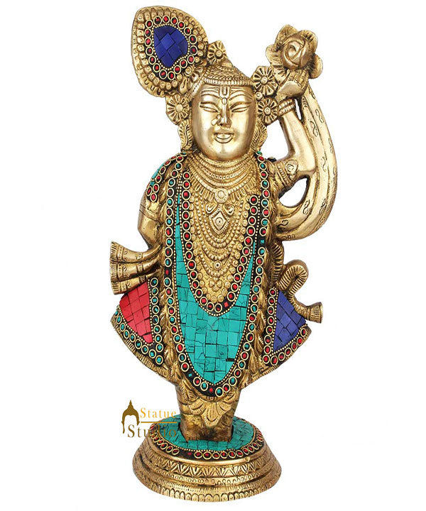 Rare Hindu God Krishna Shrinath Fine Inlay Idol Décor Gift Statue Showpiece 12"