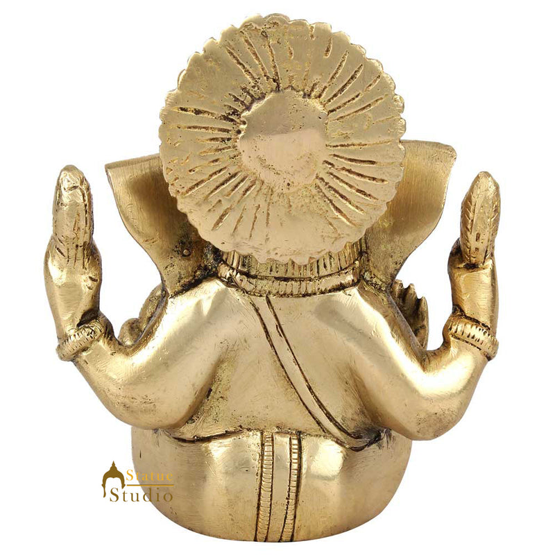 Vintage Brass Diwali Décor Corporate Wedding Gift Ganesha Ganpat Idol Statue 5"