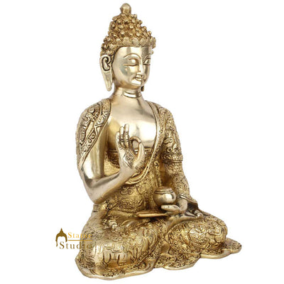 Indian Brass Life Story Engraved Buddha Antique Décor Statue Gift Showpiece 10"