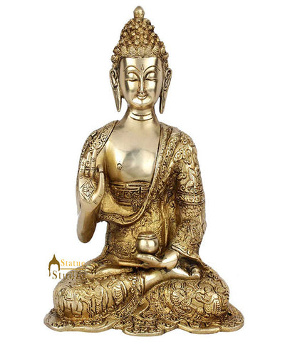 Indian Brass Life Story Engraved Buddha Antique Décor Statue Gift Showpiece 10"