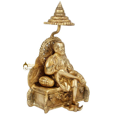 Brass Shirdi Hindu Lord Sai Baba With Chattar Fine Home Temple Décor Statue 12"