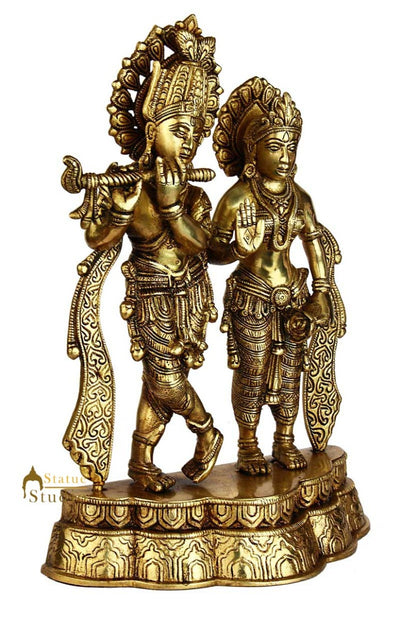 Antique Brass hindu god goddess radha krishna pair standing on base 12"