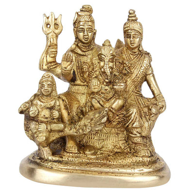 Brass Indian Handmade Lord Shiva Parivar Statue Inlay Idol Murti Décor Statue 5"