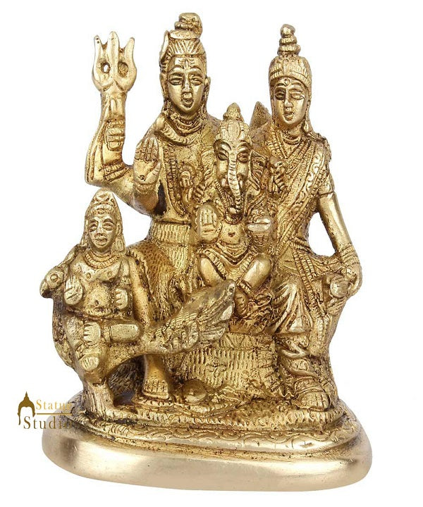 Brass Indian Handmade Lord Shiva Parivar Statue Inlay Idol Murti Décor Statue 5"