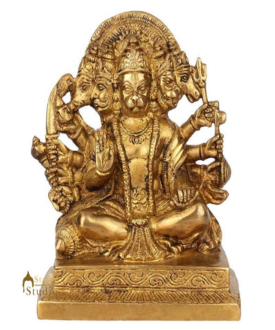 Indian Handmade Brass Handicraft Panchmukhi Lord Hanuman Idol Statue 7"