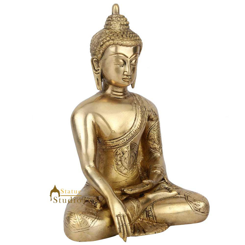 Brass Tibetan Sakyamuni Earth Touching Buddha Sitting Statue Décor Gift Idol 8"