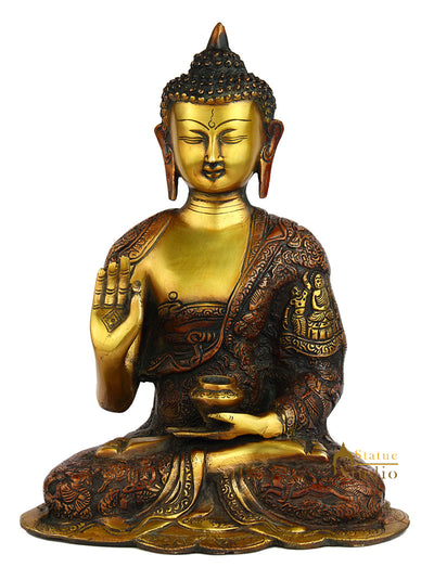 Hand carved life story bronze brass buddha statue chinese tibet buddhism 11"