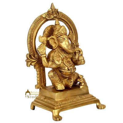 Antique Brass Handmade Lord Ganpat Ganesh Idol Temple Décor Lucky Gift Statue 9"