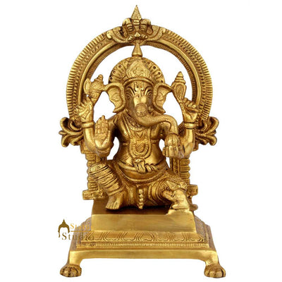 Antique Brass Handmade Lord Ganpat Ganesh Idol Temple Décor Lucky Gift Statue 9"