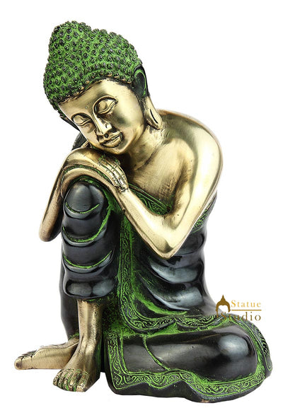 Brass thinking buddha bronze statue hand made indian chinese buddhism décor 9"