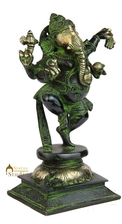 Brass hindu god dancing ganesha murti statue religious décor 7"