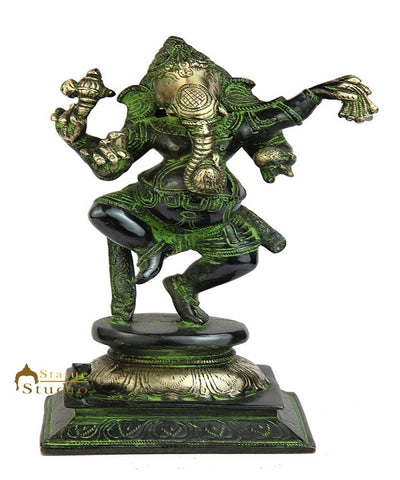 Brass hindu god dancing ganesha murti statue religious décor 7"