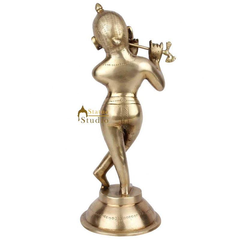 Antique Home Décor Lucky Gift Brass Hindu Lord Krishna Standing Statue Idol 12"