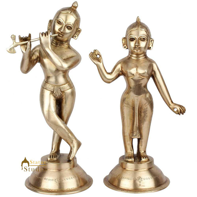 Antique Home Décor Lucky Gift Brass Hindu Radha Krishna Standing Statue Idol 12"