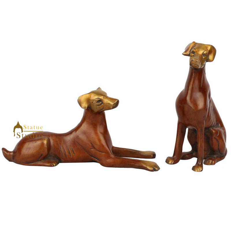 Indian Handicraft Brass Animal Showpiece Dog Pair Home Office Décor Statue 7"