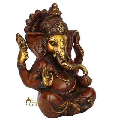 Vintage Brass Diwali Décor Gift Mini Temple Puja Ganesha Ganpat Idol Statue 8"