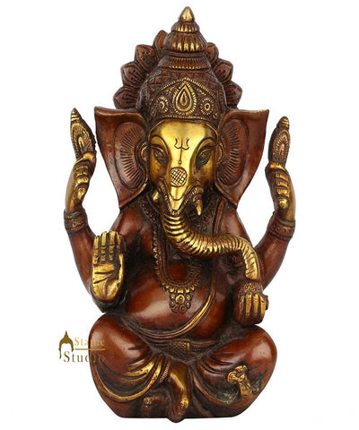 Vintage Brass Diwali Décor Gift Mini Temple Puja Ganesha Ganpat Idol Statue 8"