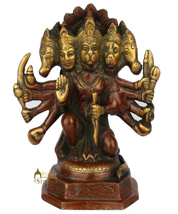 Indian Hindu God Mahabali God Panchmukhi Hanuman Idol Lucky Décor Gift Statue 7"