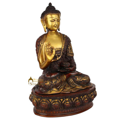 Vintage Brass Metal Handmade Antique Gautam Buddha Statue Décor Figurine 14"