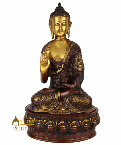 Vintage Brass Metal Handmade Antique Gautam Buddha Statue Décor Figurine 14"