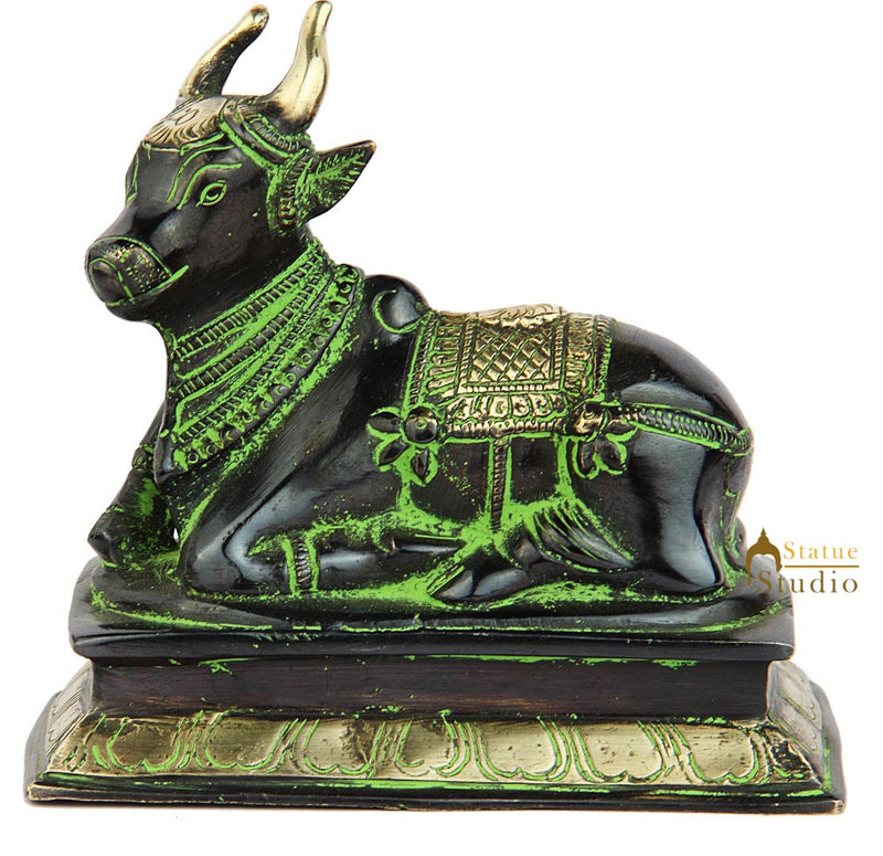 Brass hindu holy cow sacred nandi figure antique religious pooja statue 6"
