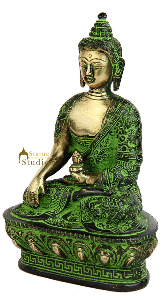 Brass buddha statue with bowl sitting bronze tibet buddhist sakyamuni 7"