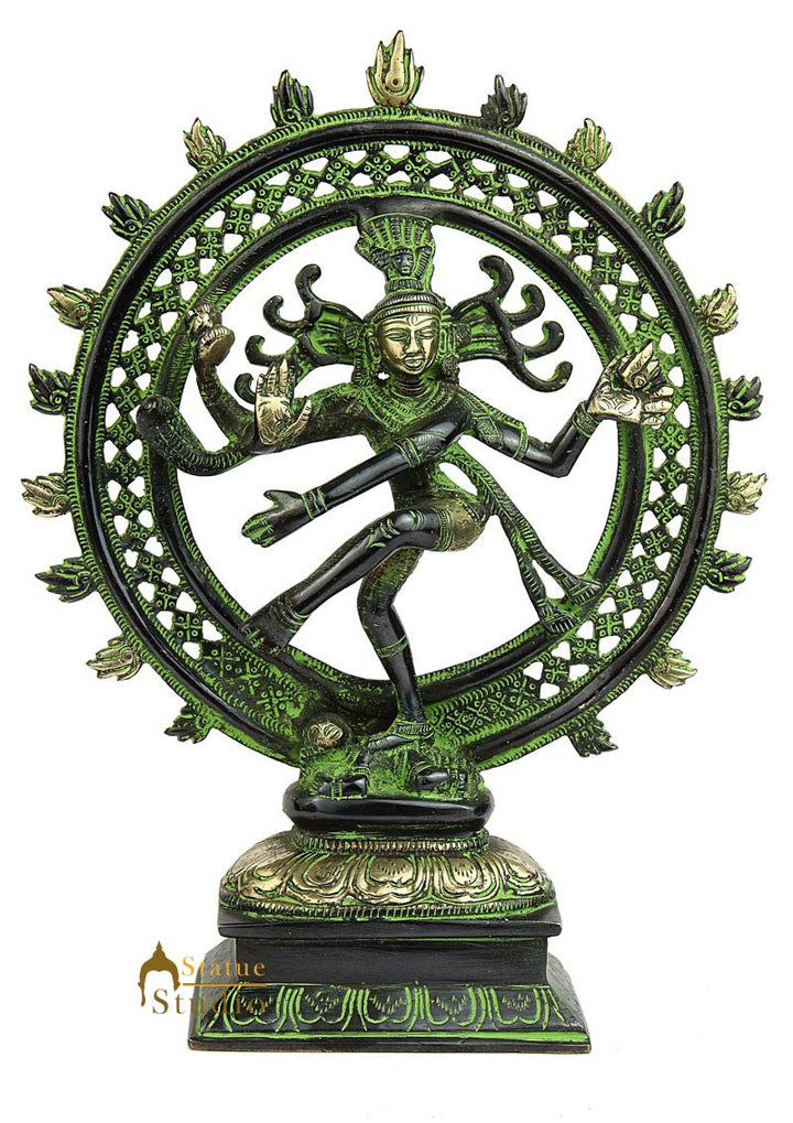Antique Brass metal lord shiva dancing natraja statue religious craft figure 12"