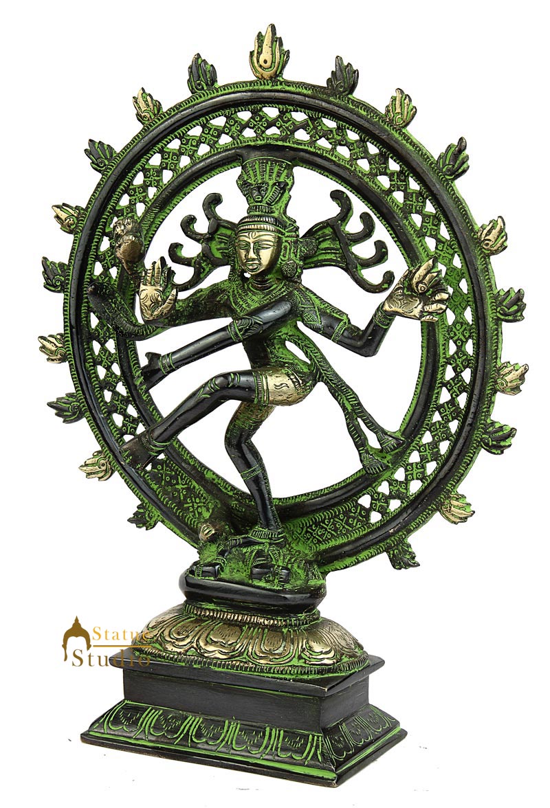 Antique Brass metal lord shiva dancing natraja statue religious craft figure 12"
