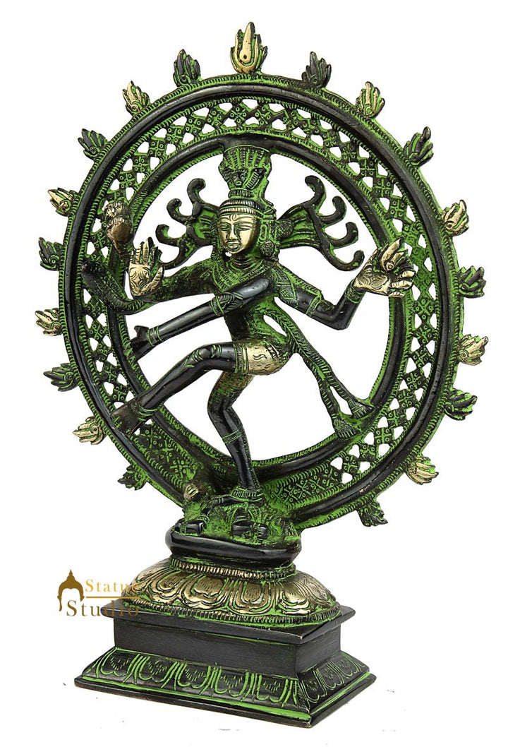 Antique Brass metal lord shiva dancing natraja statue religious craft figure 12"
