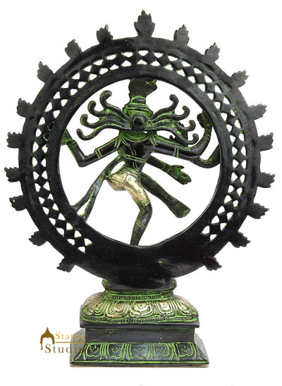 Antique Brass metal lord shiva dancing natraja statue religious craft figure 12"