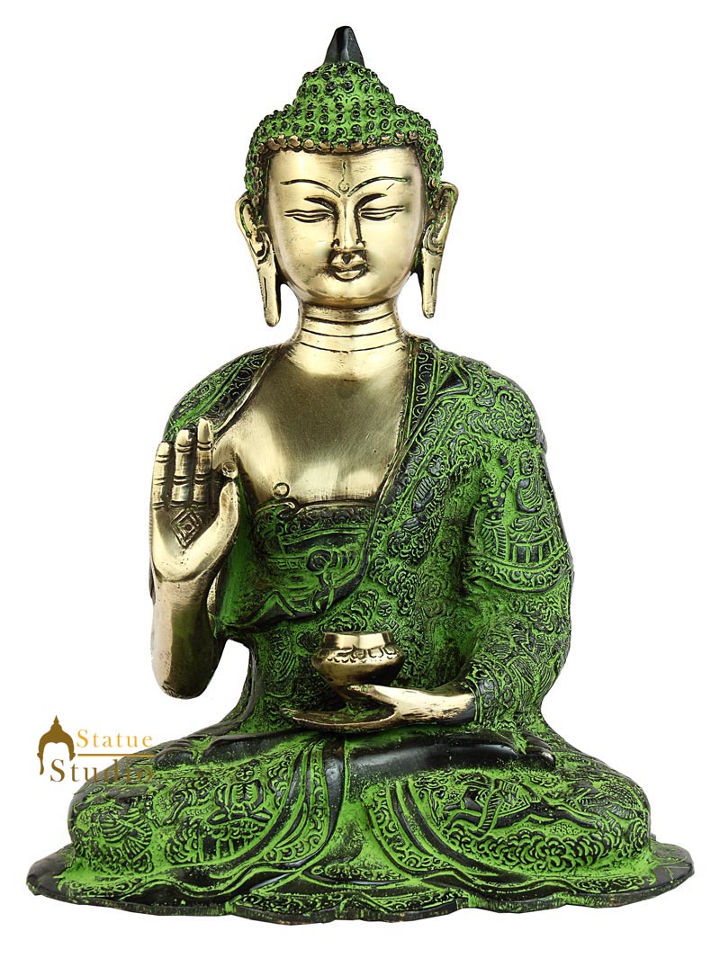 Hand made life story bronze brass buddha statue chinese tibet buddhism 11"