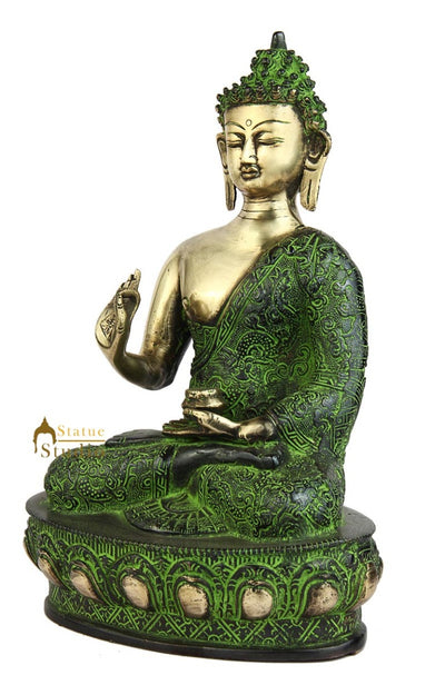 Antique bronze buddha sitting on base tibet chinese medicine shakyamuni 11"