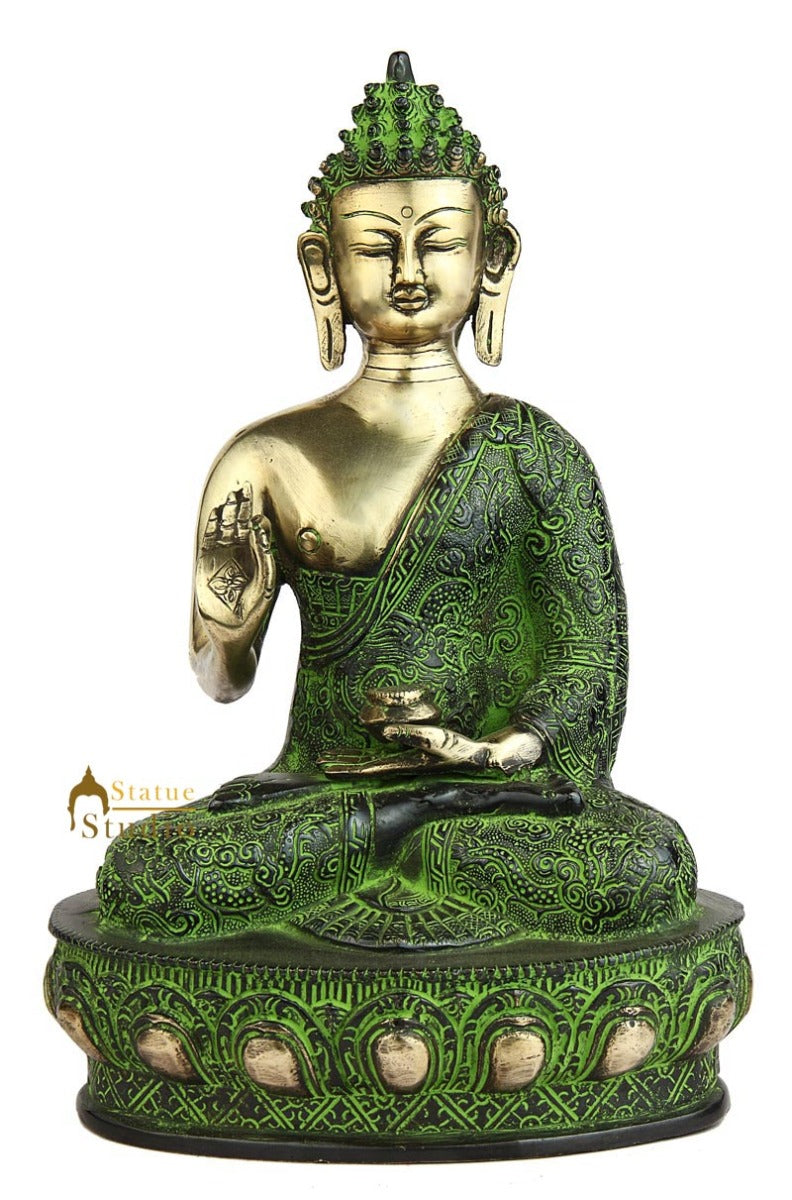 Antique bronze buddha sitting on base tibet chinese medicine shakyamuni 11"
