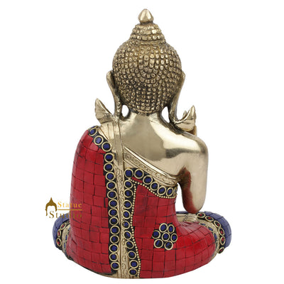 Brass Inlay Fine Tibetan Murti Lucky Corporate Décor Gift Buddha Idol Statue 7"