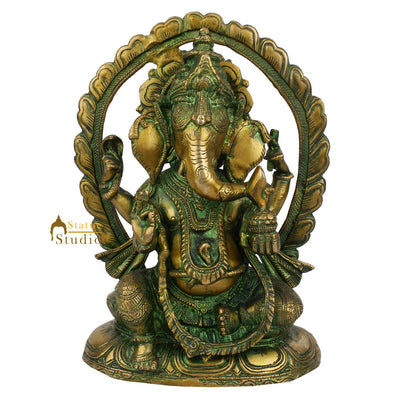 Antique Green Lord Ganpati Home Décor Murti Idol Ganesha Statue Masterpiece 10"